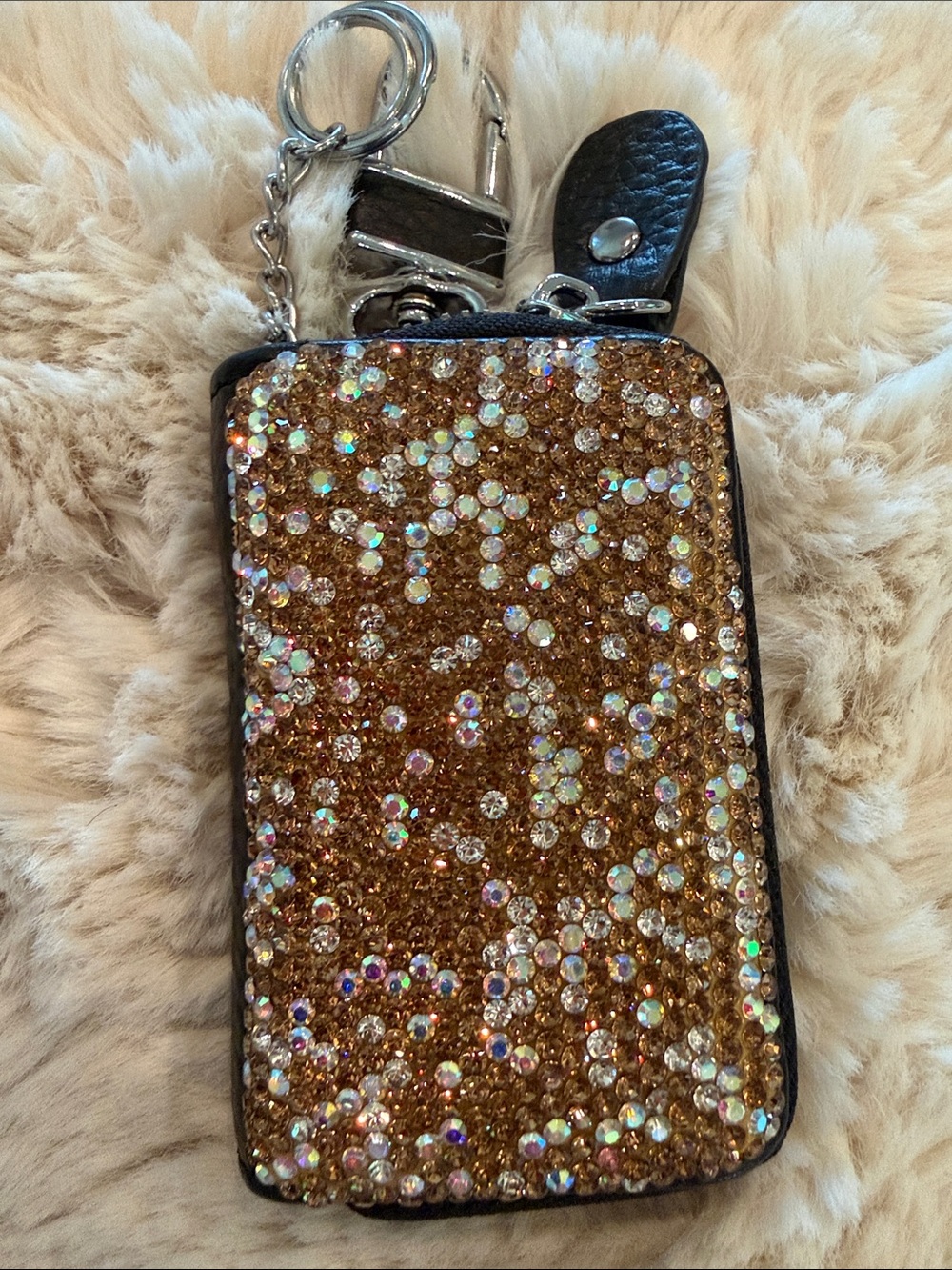 Gold and Iridescent Crystal Key & Card Pouch